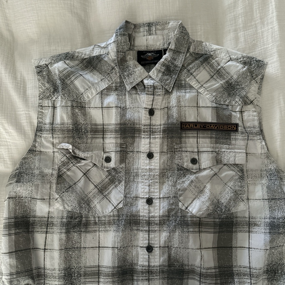 Harley-Davidson Men's Black and White Plaid Vest